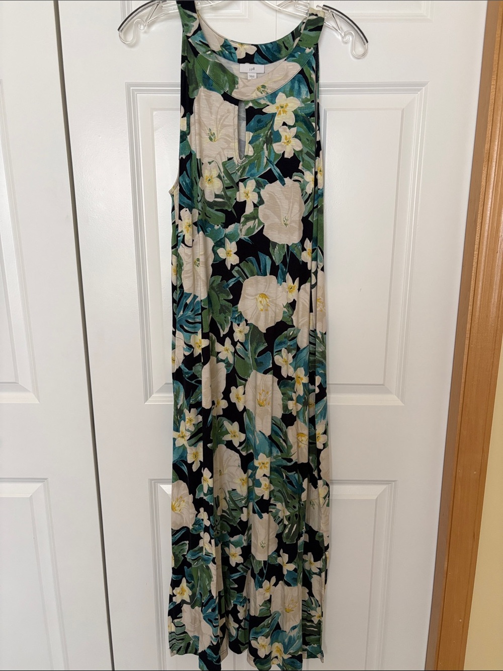 J. Jill Black Maxi Dress with Cream & Green Floral Print